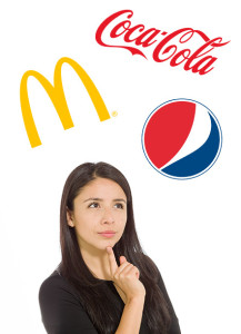 Woman thinking about brand logos